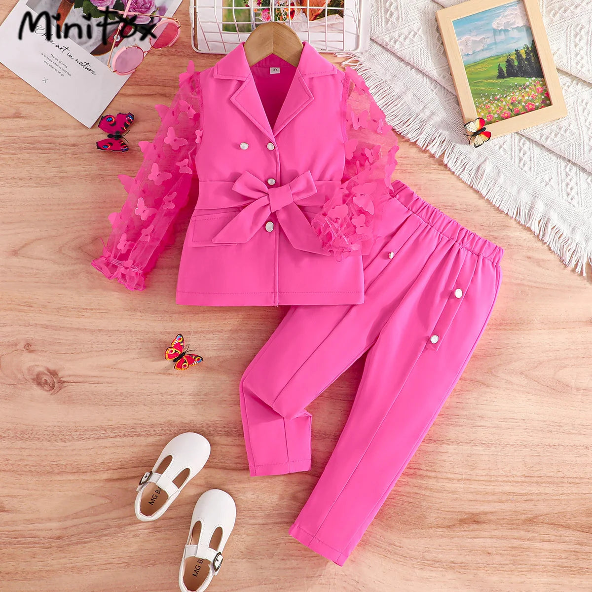 Girls blazer outfit set butterfly sleeve top and beading pants | See:Saw Kids