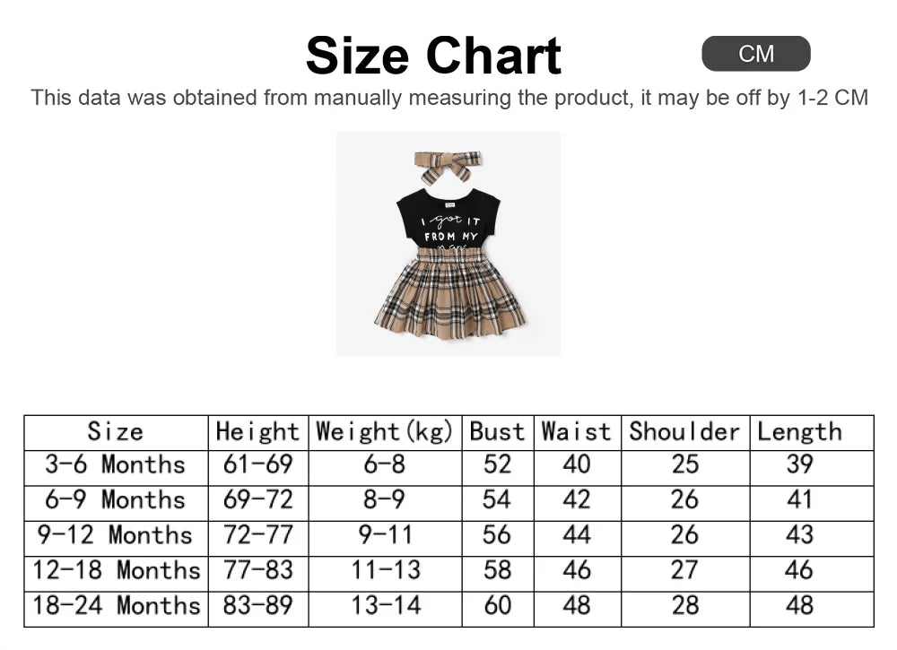 2pcs Baby Girl Spliced Plaid Dress & Headband