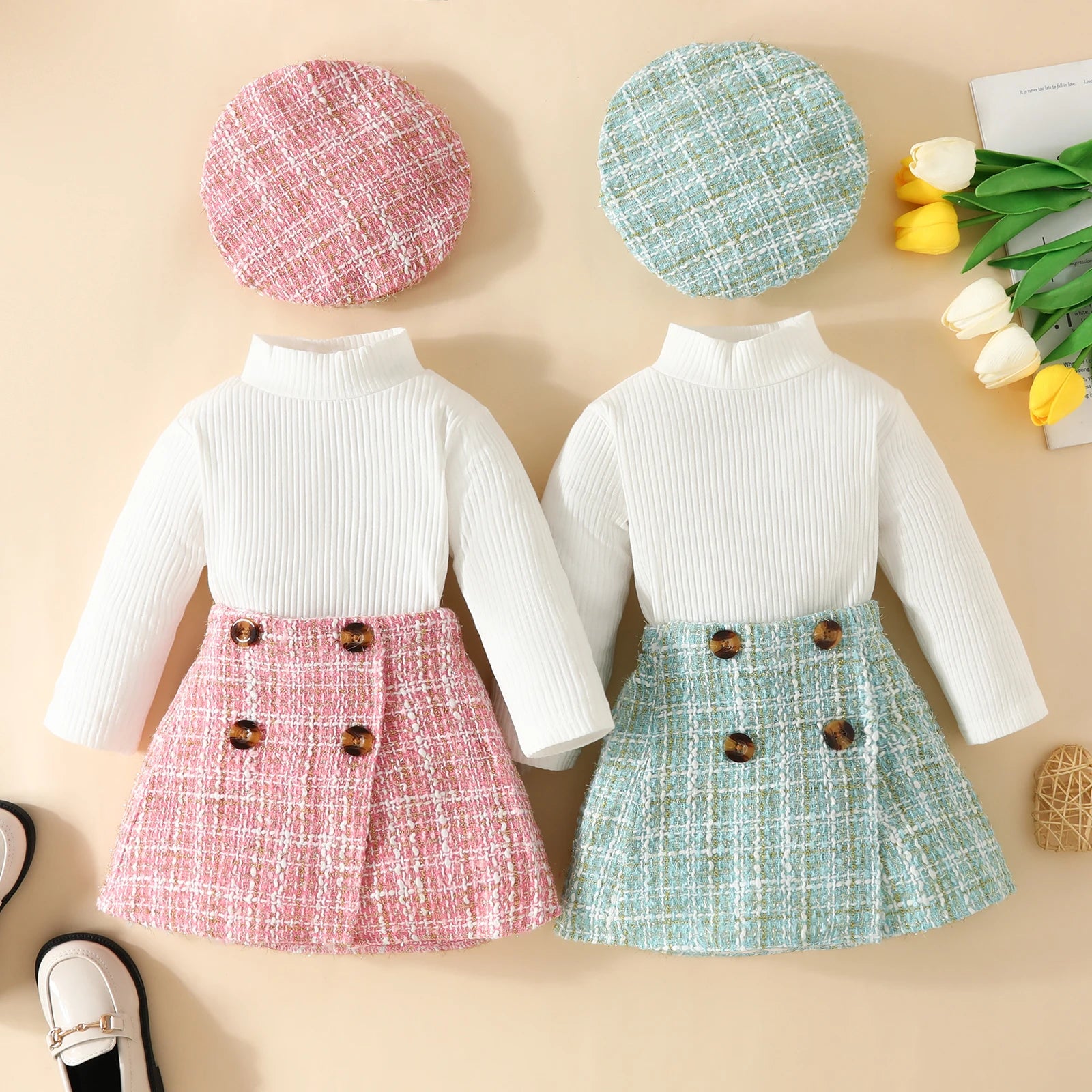 Euro toddler knit long sleeve tops and plaid skirts outfit | See:Saw Kids