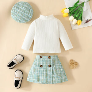 Euro Toddler Knit Long Sleeve Tops Plaid Skirts