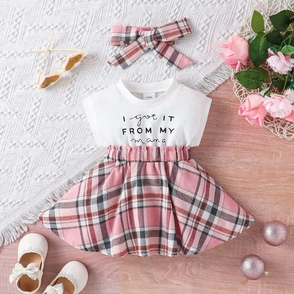 Sleeveless spliced plaid dress and headband set for girls | See:Saw Kids