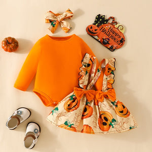 Halloween Pumpkin Suspender Skirt Headband
