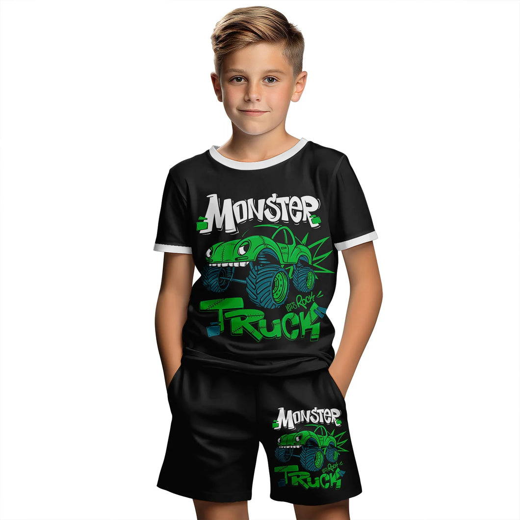 Monster Truck Car Summer Short Sleeve T-Shirt & Shorts Sets