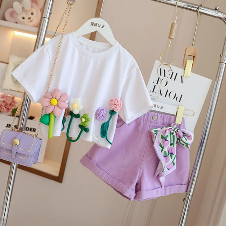 Girls 3D Flower T-Shirt front view