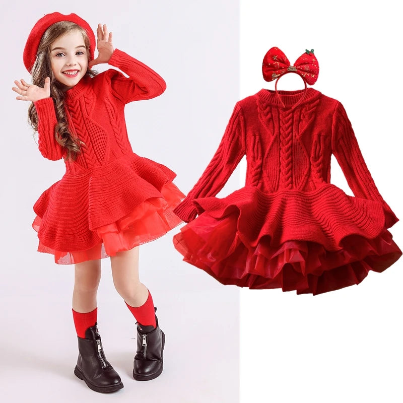 Girls red Christmas party winter knit dress | See:Saw Kids