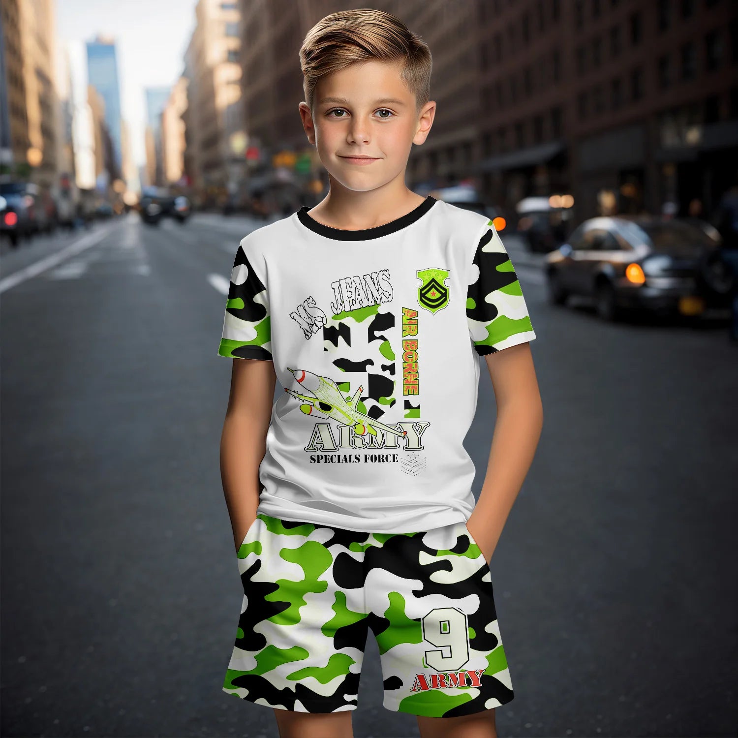 3d cartoon print short sleeve t-shirt suit shorts