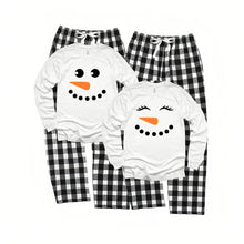Load image into Gallery viewer, Matching Christmas Pajamas for Family - 2-Piece Cotton Snowman Tops &amp; Plaid Pants Set for Moms, Kids &amp; Couples