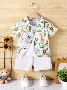 Animal Print Short Sleeve Shorts set