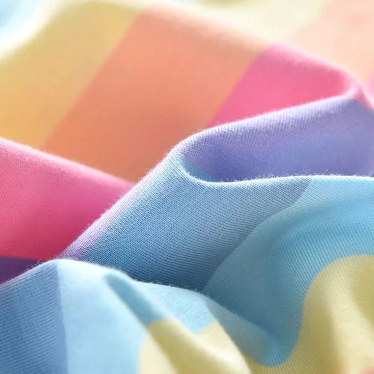 Children's Rainbow Short Sleeve Top + Striped Printed Shorts