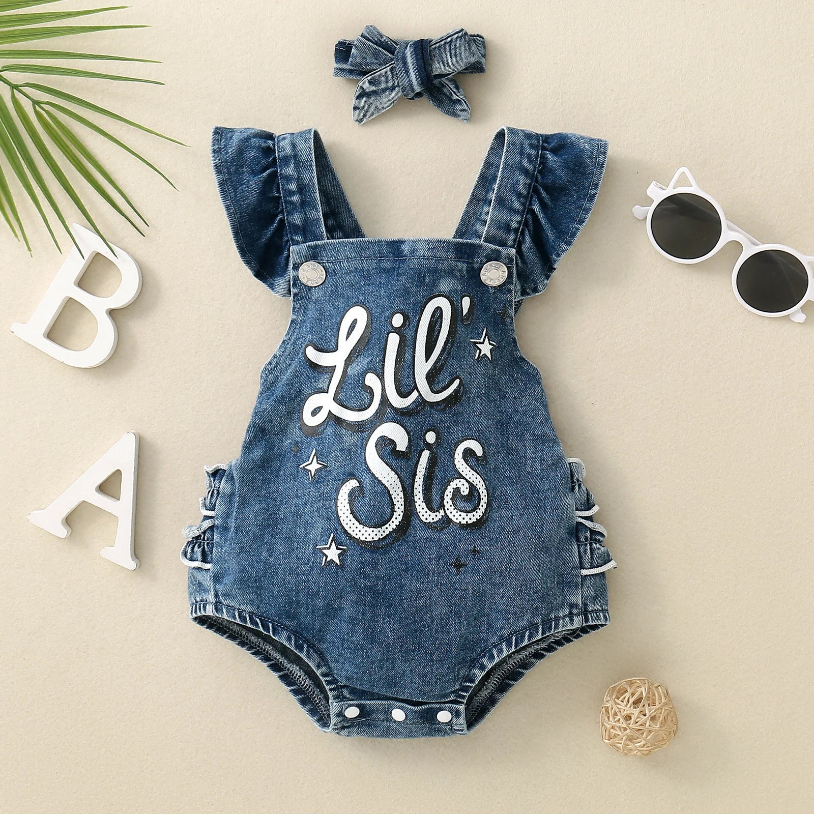 Denim shirred trim sleeveless baby girls jumpsuit | See:Saw Kids