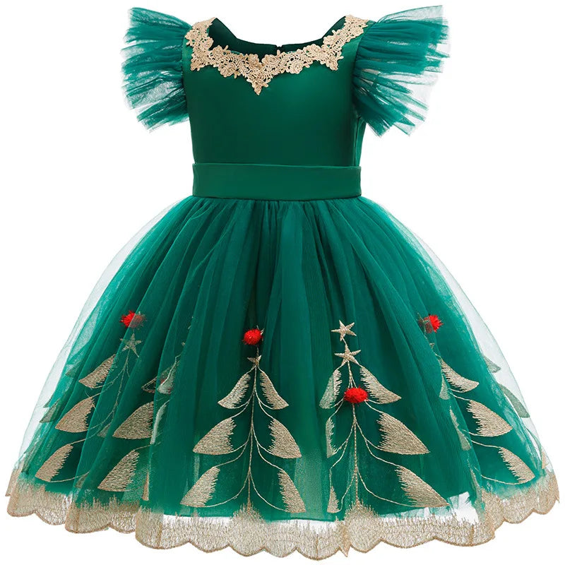 Christmas Tree Embroidery Princess Dress