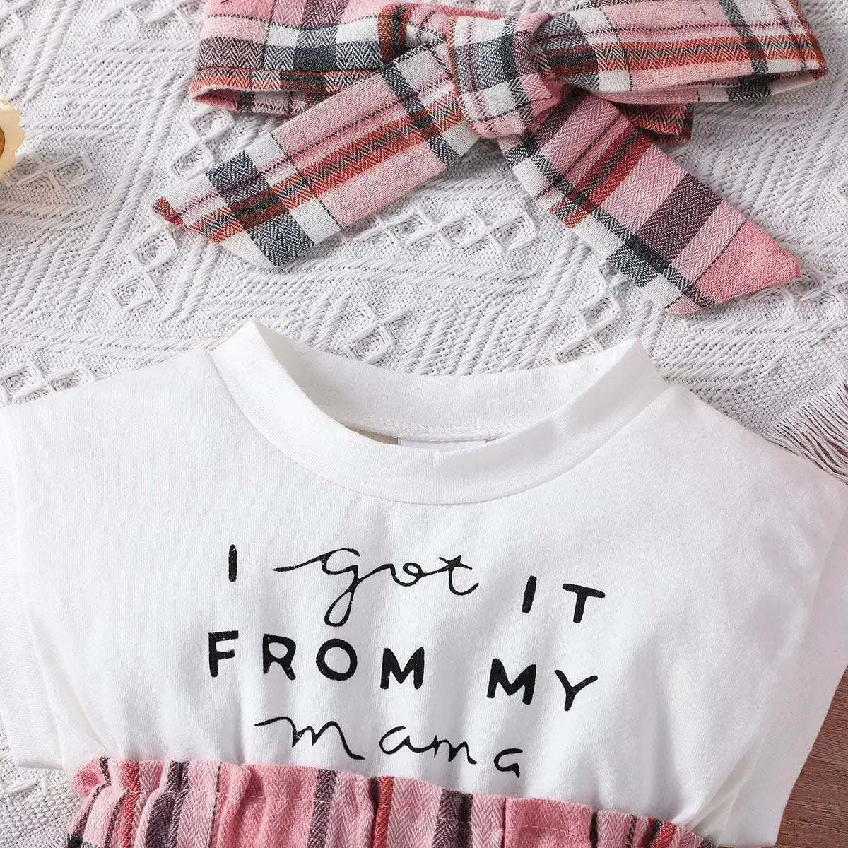 Sleeveless Spliced Plaid Dress & Headband Set