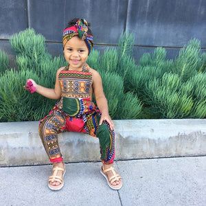 African Print Romper Jumpsuit With Headband