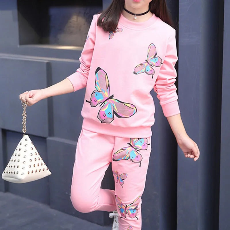 Butterfly Print Sweatshirt Set Sport Outfit 6M-9Y