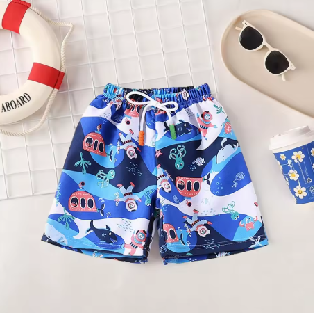 Kids Swim Trunks Summer Cartoon Prints Beach Shorts for Boys