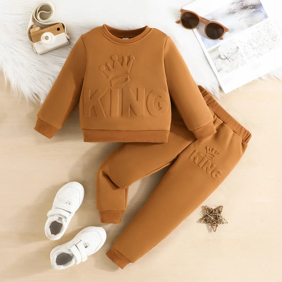 Cute king letter long sleeve and pants outfit for baby boys | See:Saw Kids