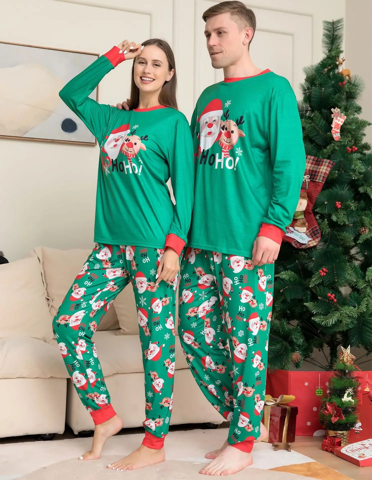 Family Christmas Pajama's Set Santa & Elk