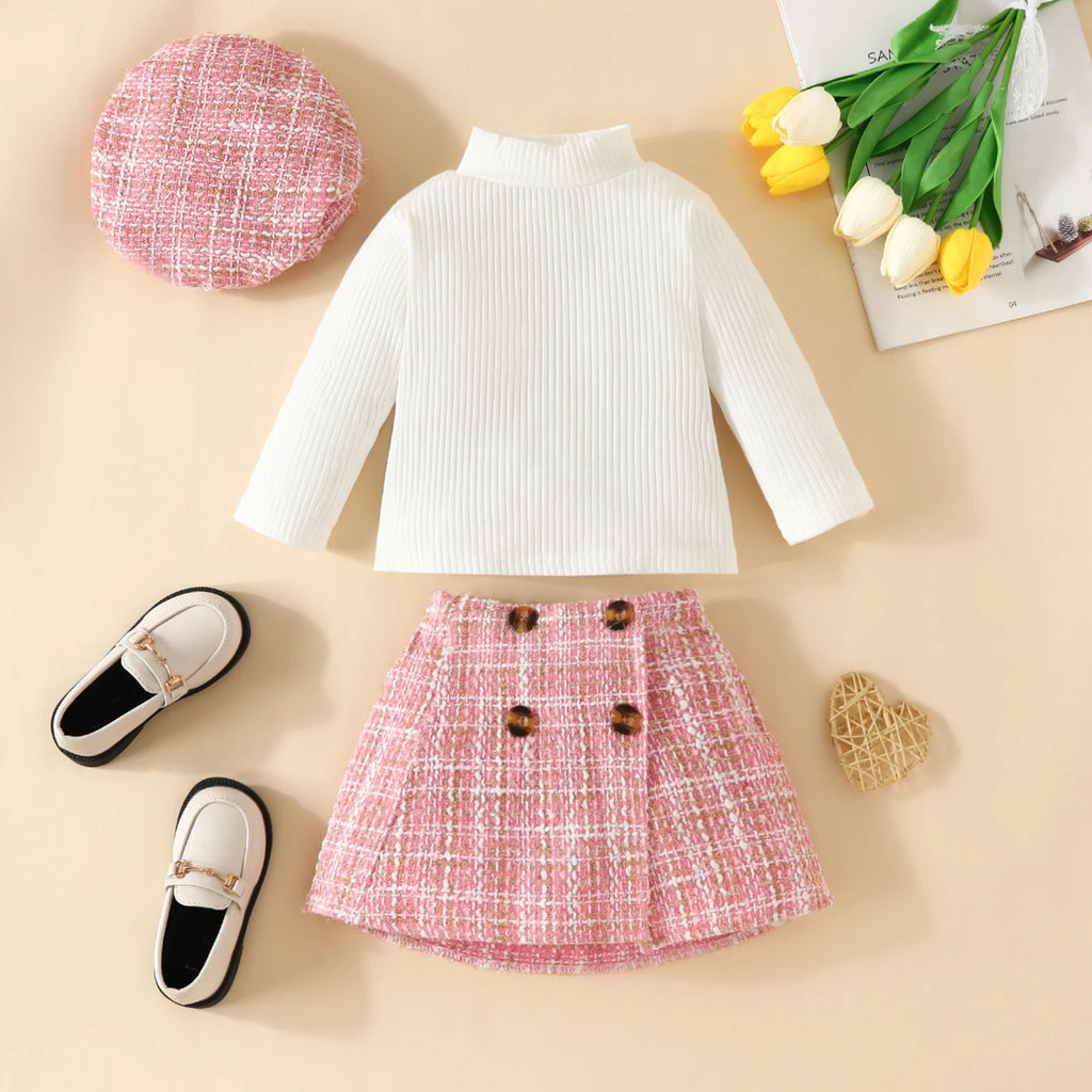 Euro Toddler Knit Long Sleeve Tops Plaid Skirts