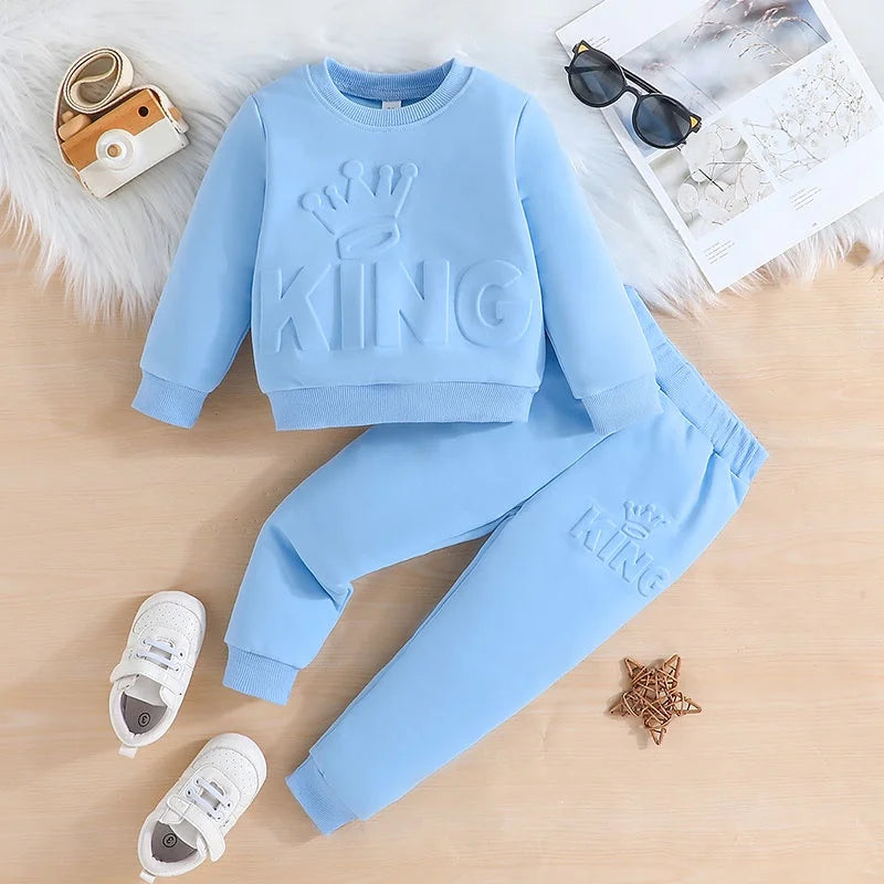 Cute king letter long sleeve and pants blue outfit for baby boys | See:Saw Kids