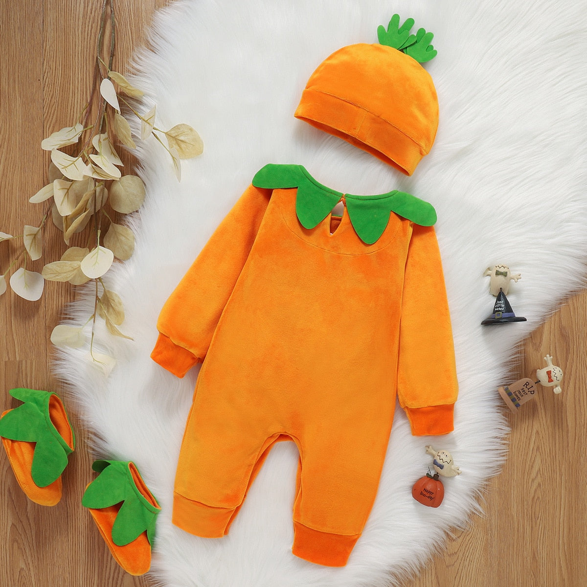 Halloween Pumpkin Romper+Hat +Socks