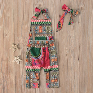 African Print Romper Jumpsuit With Headband