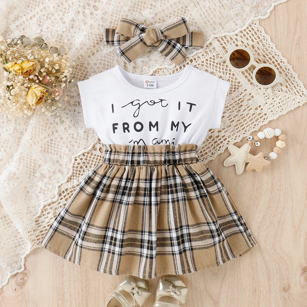 Baby girl spliced plaid dress and headband 2 piece set | See:Saw Kids