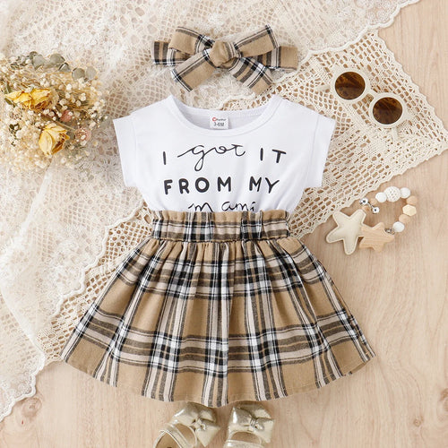Baby girl spliced plaid dress and headband 2 piece set | See:Saw Kids