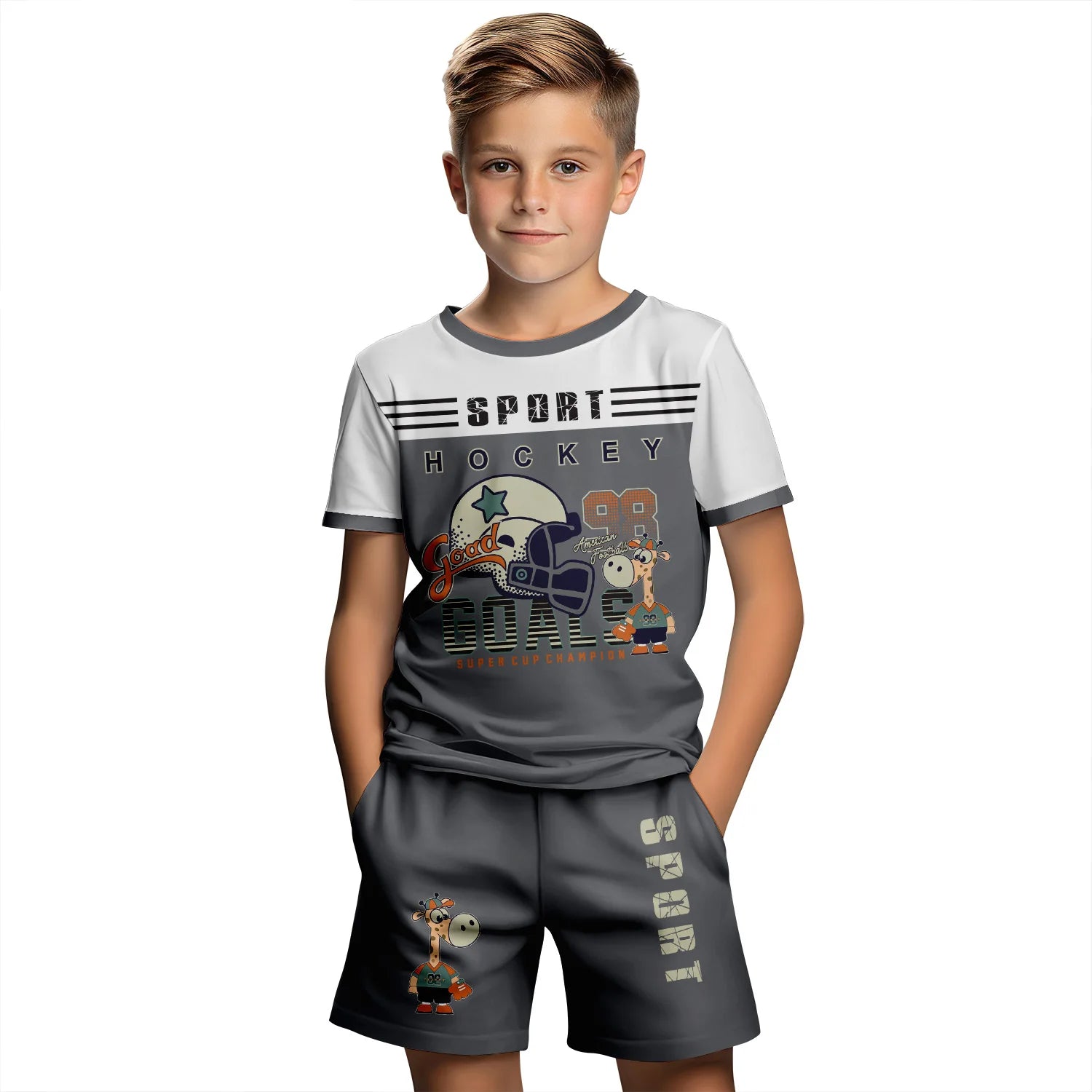 3d cartoon print short sleeve t-shirt suit shorts