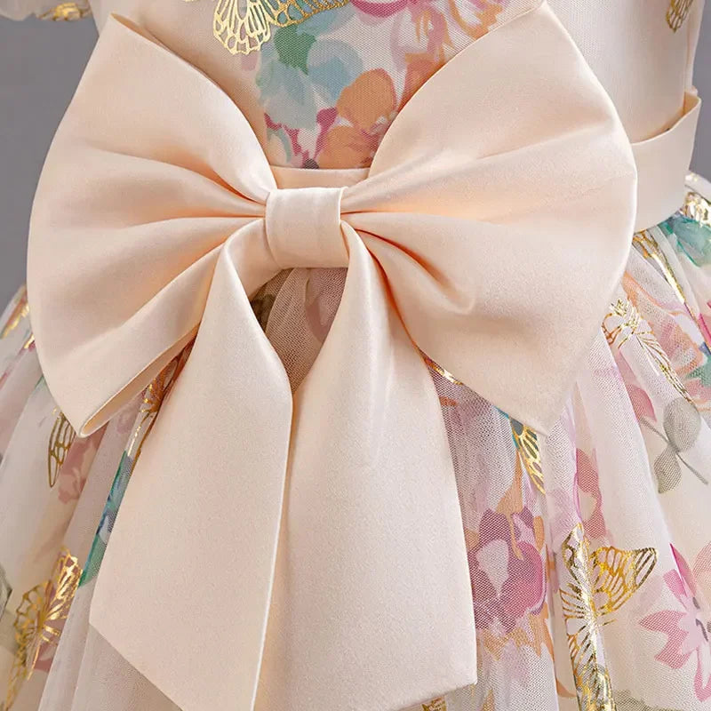 Bow Flower Girl Dresses for Weddings Lace Short Sleeve Girls