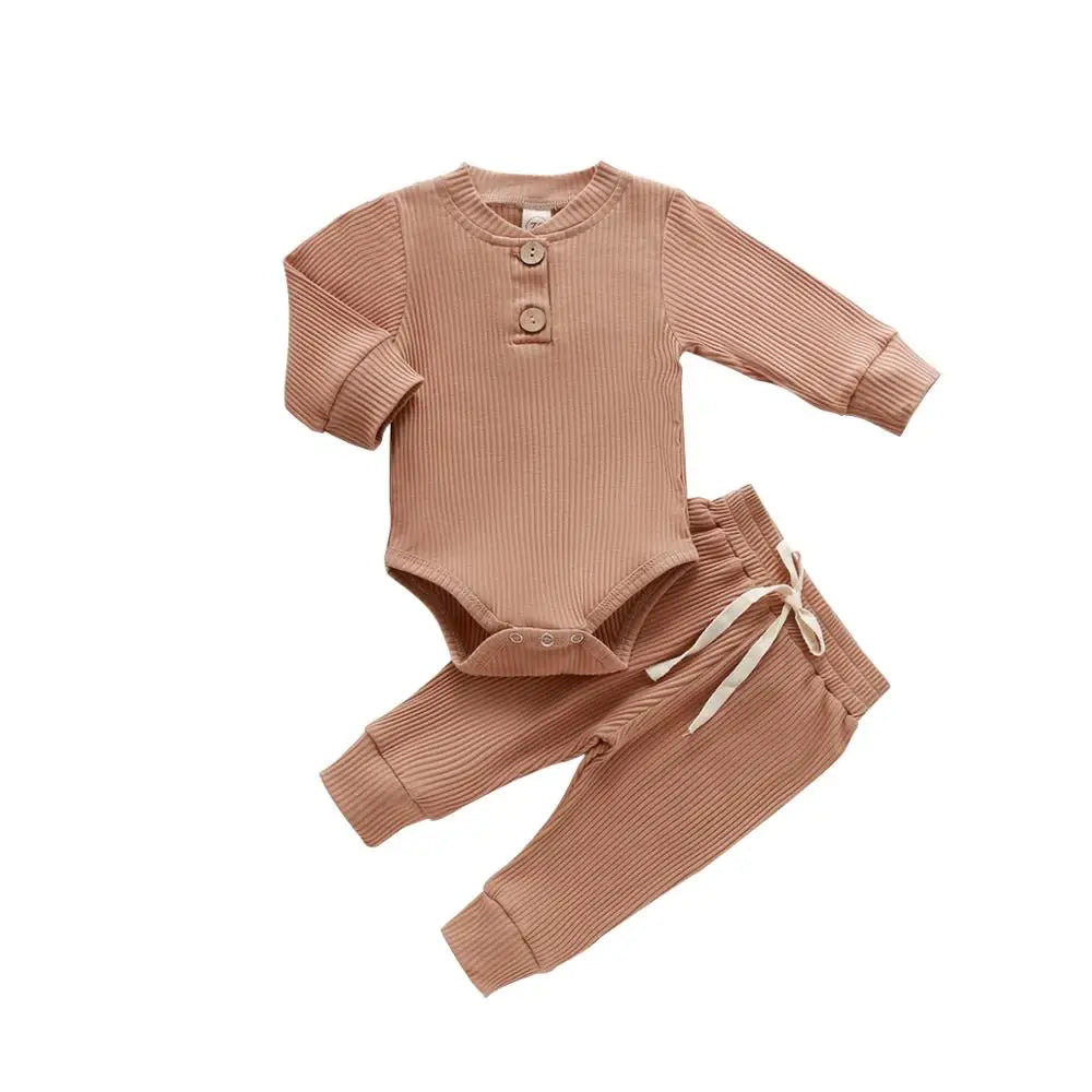 Infant Newborn Baby Girl Boy Spring Autumn Ribbed/Plaid Soli
