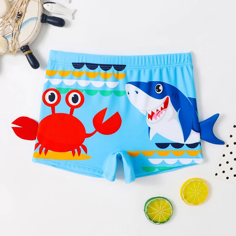 Boys Beach Trunks Toddler Boy Cartoon Crab And Shark Graphic