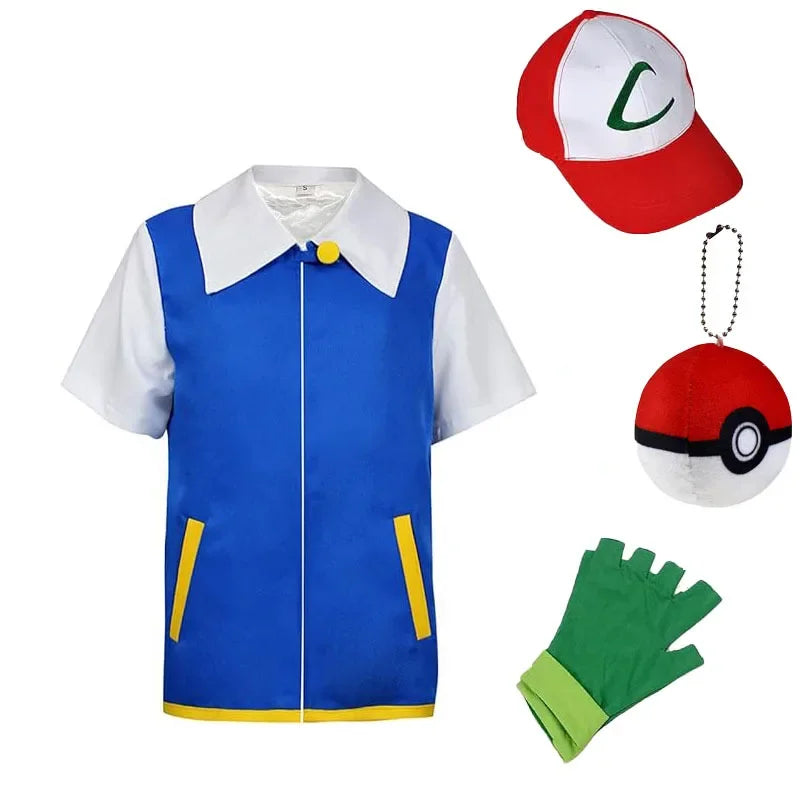 Men Anime Trainer Cosplay Costume Boys Ash Ketchum Adult for