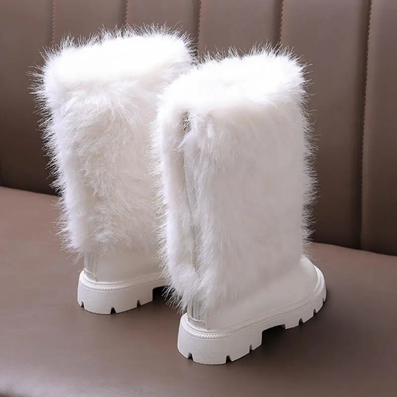 Luxury Fluffy Fur Girl Knee High Boots Winter 2026 Comfort N