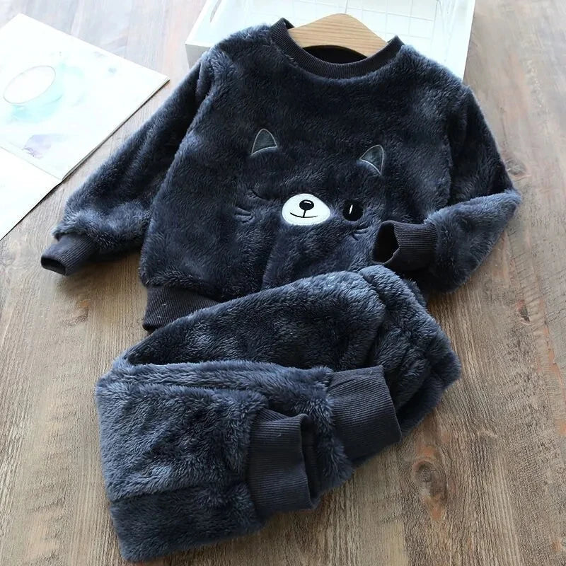 Children's Pajama Sets Bear Tops + Pants 2Pcs Kids Pajamas W
