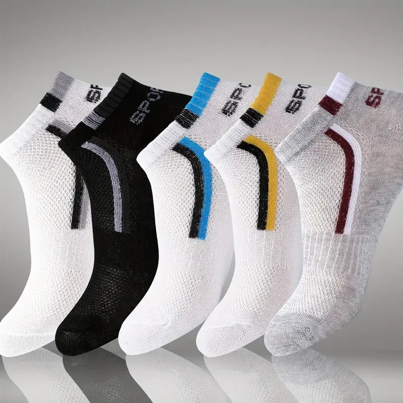 30Pairs Men's Color-block Mesh Breathable Ankle Socks Absorb