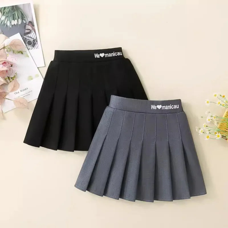 Teenage Girls Pleated Skirt Casual Grey School Skirt for Kid