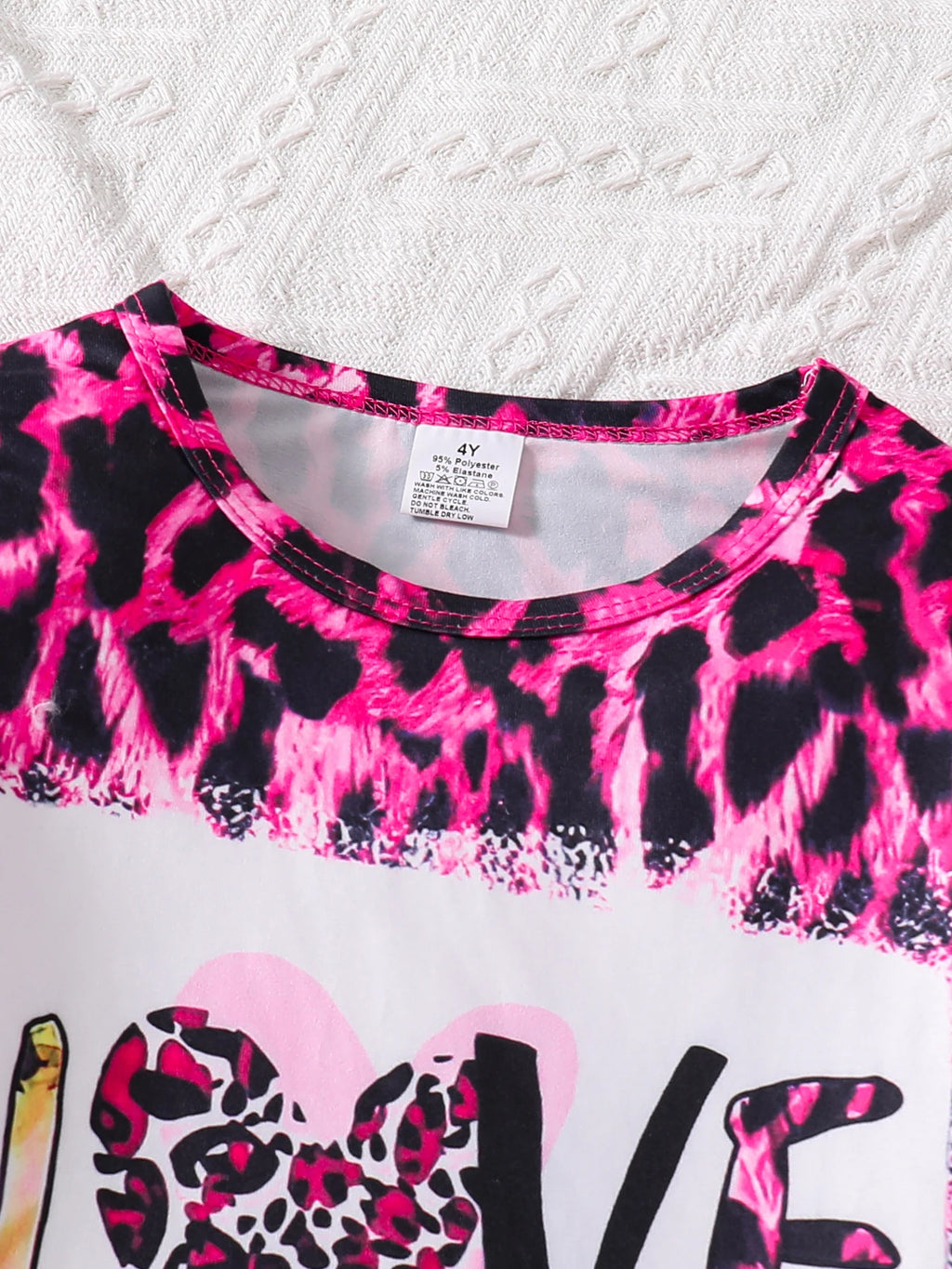 2-Piece Spring and Autumn Girls Set Pink Leopard Print Knit