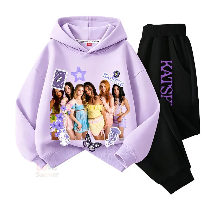 2026 autumn Katseye hoodie Girls Top Long Pant Two Piece Sui