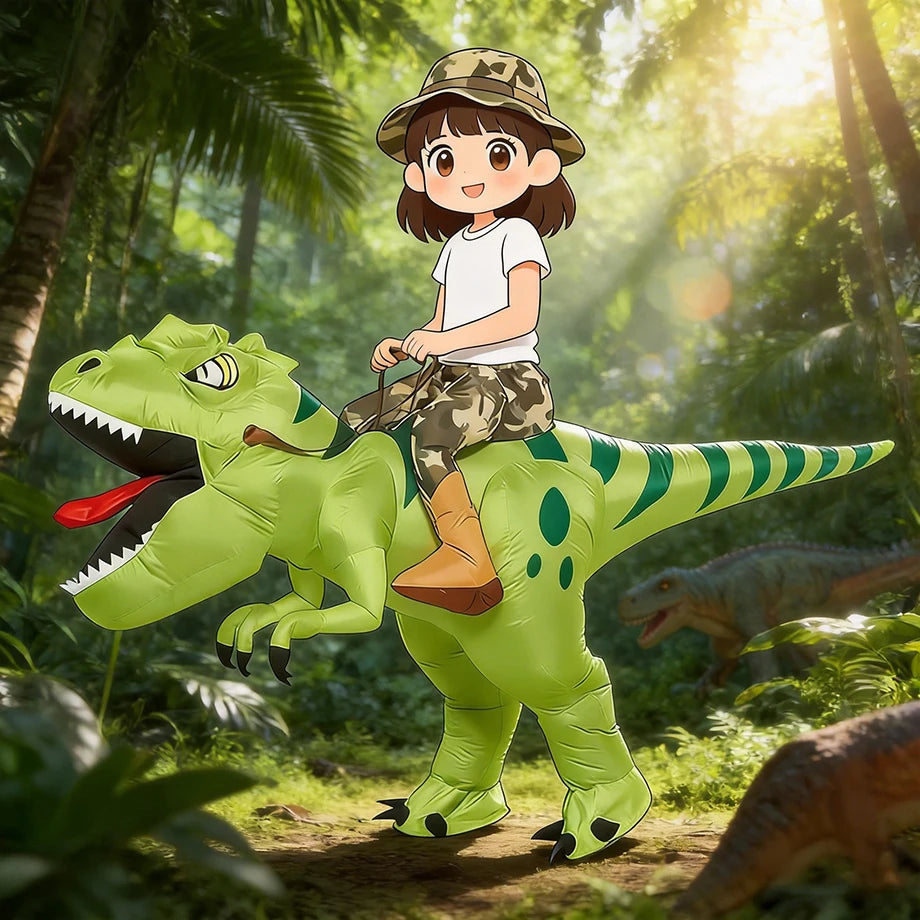 Animal Cartoon Riding T-Rex Inflatable Costume Dinosaur Role