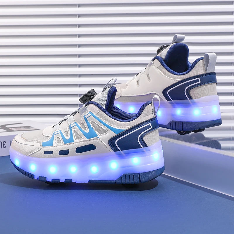 Children Four Wheels Luminous Glowing Sneakers Black Pink Le