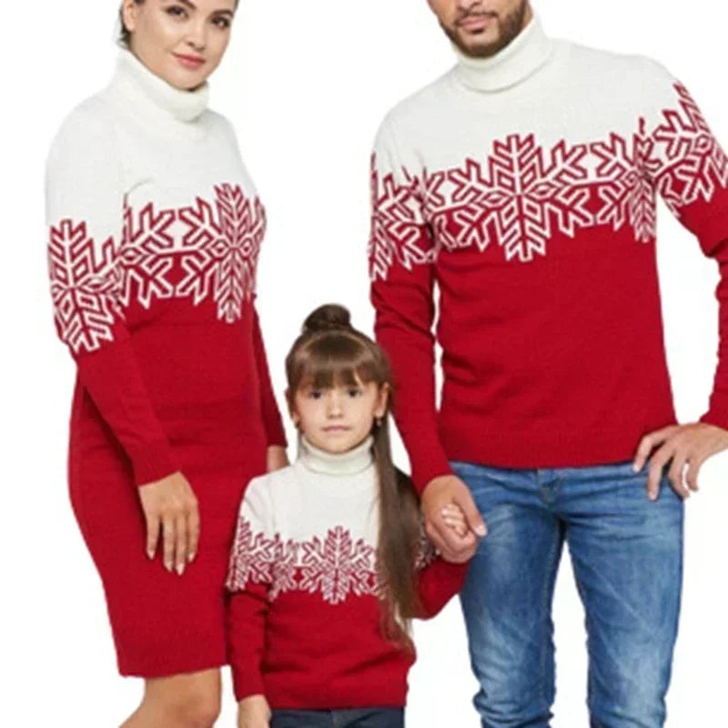 Christmas Matching Sweaters Snowflake Print Mom Dress Dad Ki