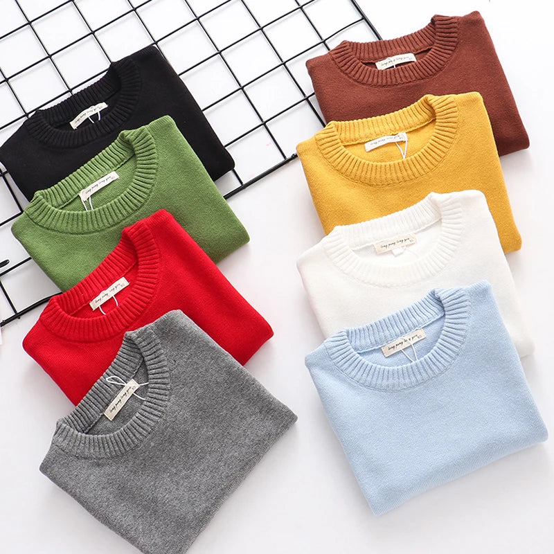 2025 New Autumn Baby Boys Girls Pure Color Sweaters 1-8Yrs K