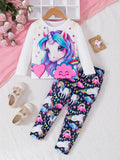 Children's Clothing Set with Round Neck Unicorn Print Long S
