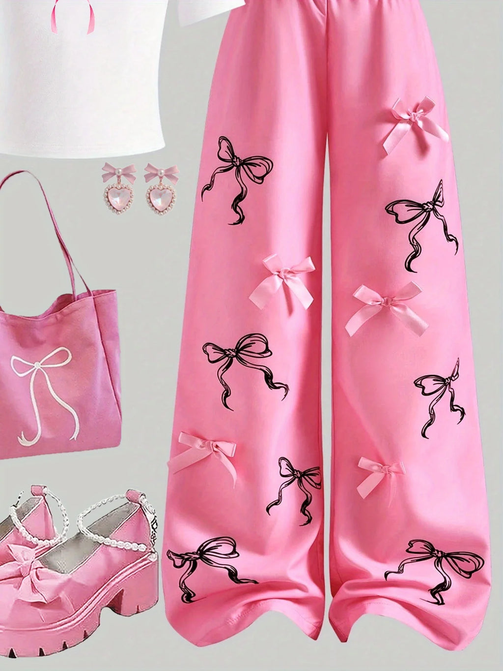 Girls' Casual Long Pants Set, Youth Girls' Letter-Print Shor