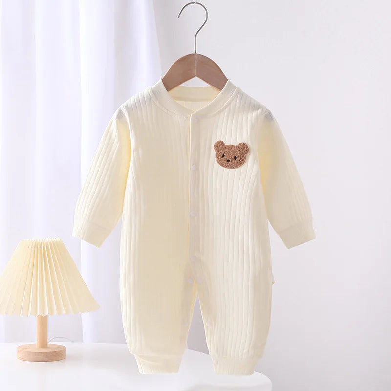 Spring Baby Romper Solid Color Bear Jumpsuit Cotton Autumn N