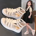 Girls Roman Sandals Open Toe Braided Solid Color High-top Si