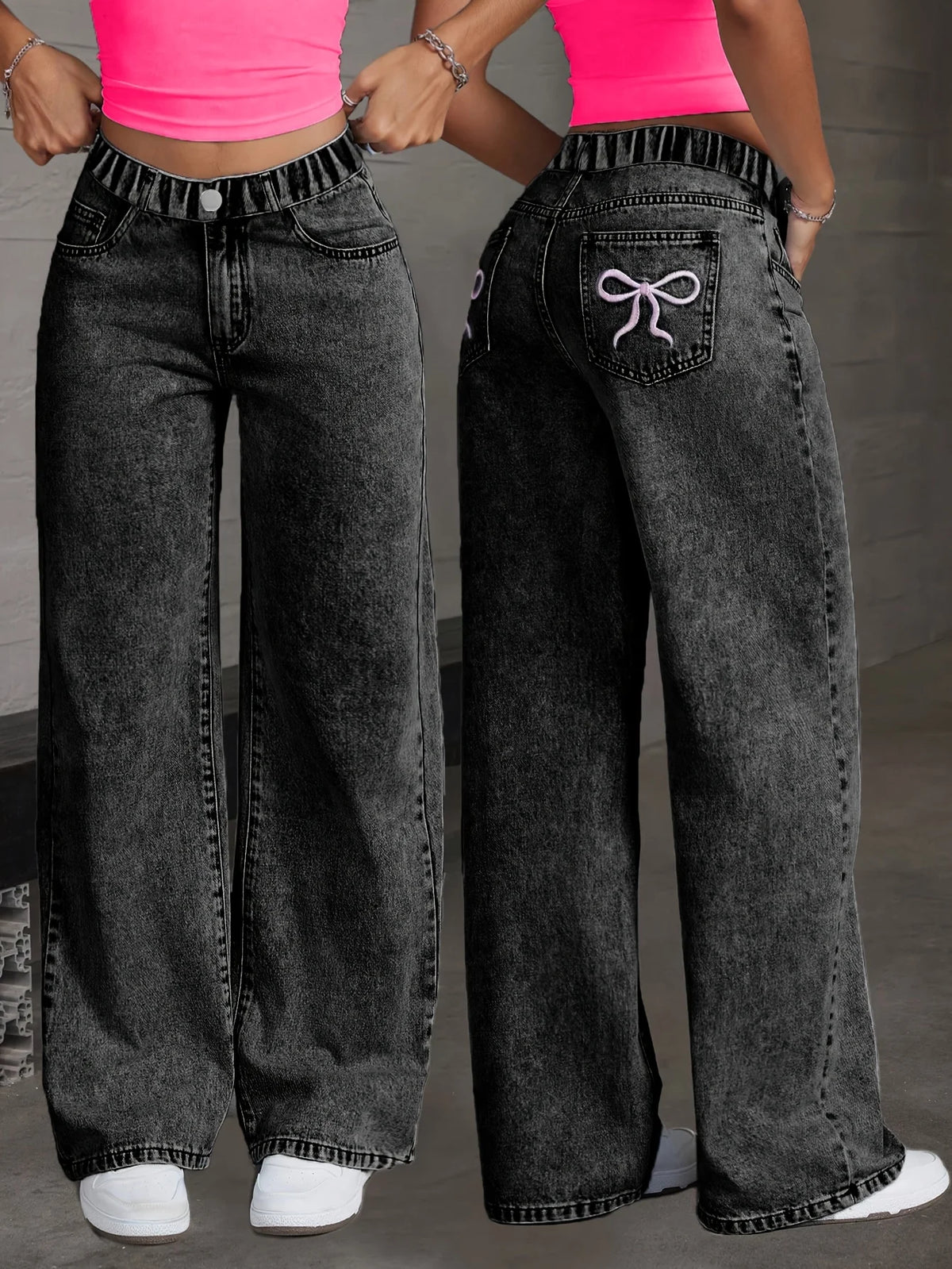 Girl's Y2K style butterfly knot embroidered casual trendy al