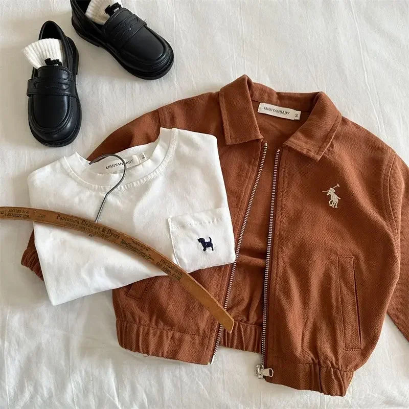 2-7Y Children's Cotton Coat Spring Boys Girls Japanese Embro