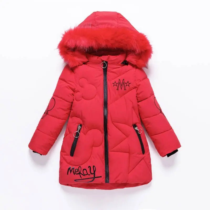 5-14 Years Old Winter Boys Girls Jacket Long Style Hooded Fu
