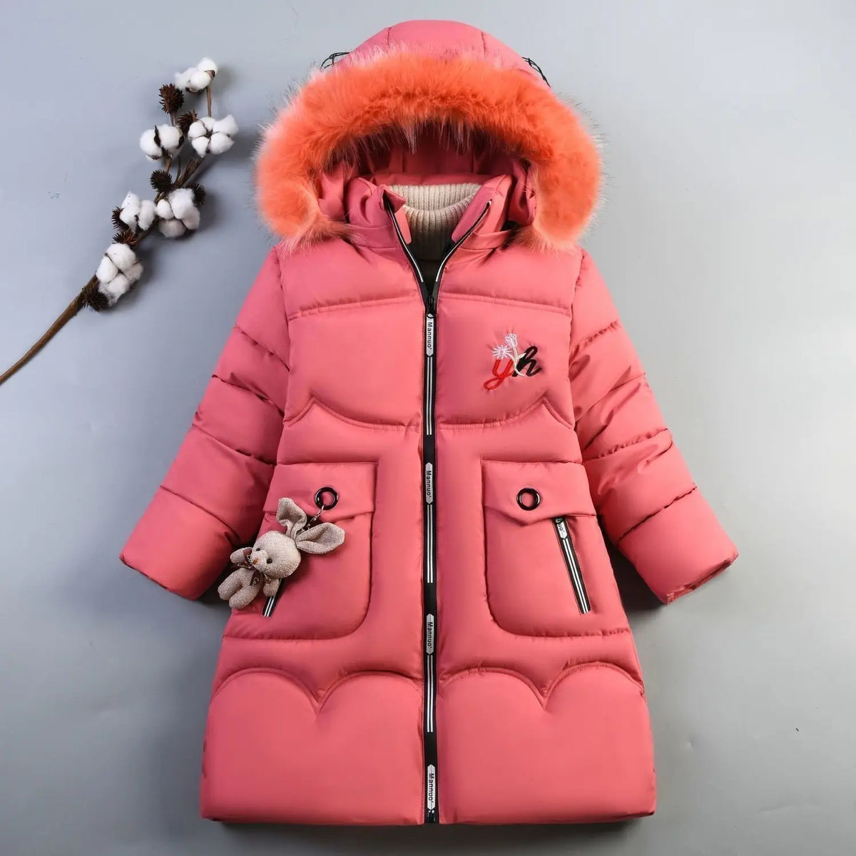 5-14 Years Old Winter Boys Girls Jacket Long Style Hooded Fu